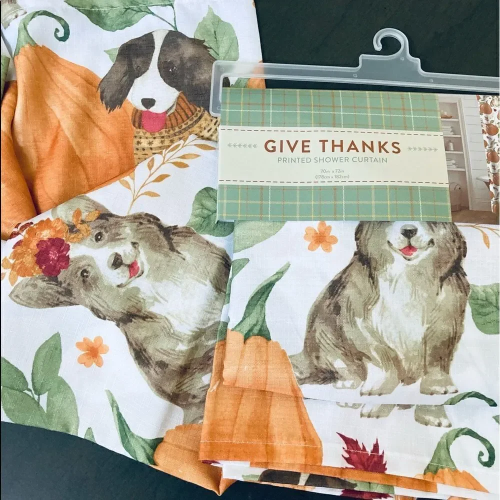 Fall Autumn Dogs Pumpkin Patch Fabric Shower Curtain